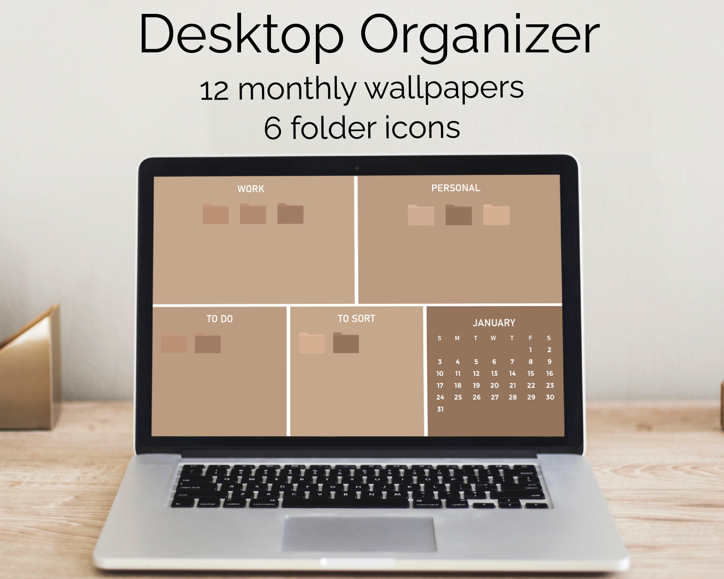 Natural Brown Desktop Organizer with 2021 Wallpapers and Mac Etsy