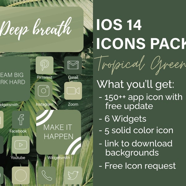 Green IOS 14 App Icon Pack, IOS 14 Icons, Natural App Icon, Aesthetic Icons For IOS 14, Natural Theme Ios 14b Icons, Ios 14 Aesthetic Icons