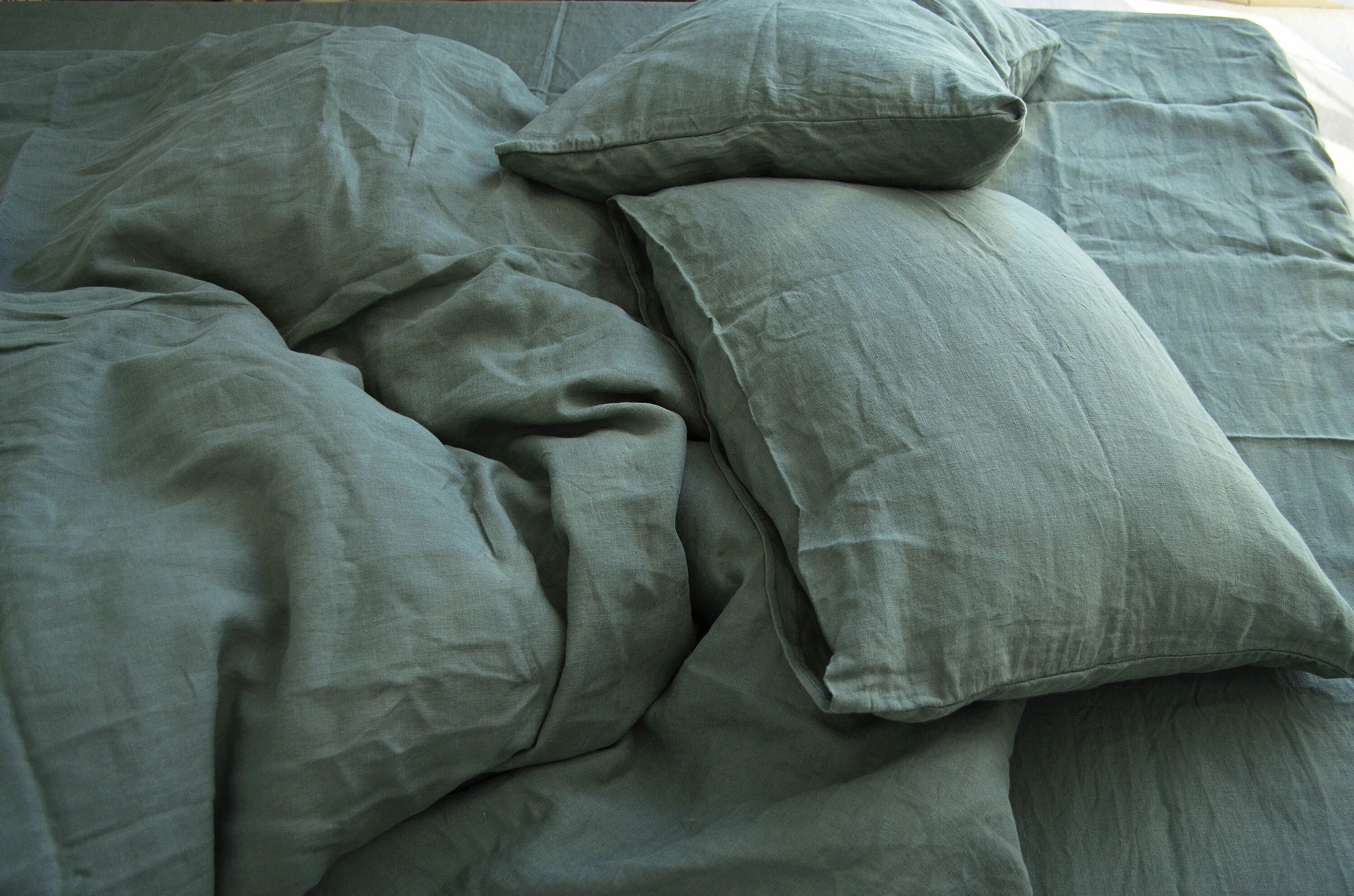 Khaki Green Linen Bedding Set 3pcs Organic Linen Duvet Cover Etsy