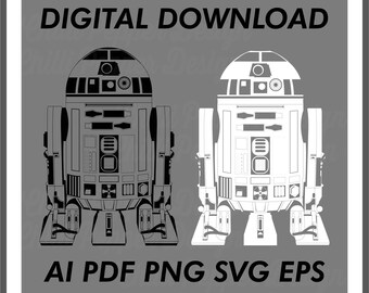 R2D2 in 2 Designs ~ With Heart and Without Heart ~ Star Wars ~ Filled Machine Embroidery Design in 4 sizes ~ Instant Download ~ R2-D2 C-3PO