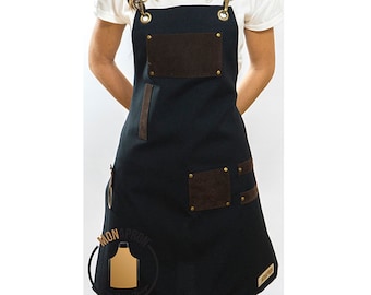 Free Monogram For Women Apron Gift for Her Barista Apron Kitchen Apron Gift For Teacher Hairdresser Apron Wide Pockets Faux Leather Straps