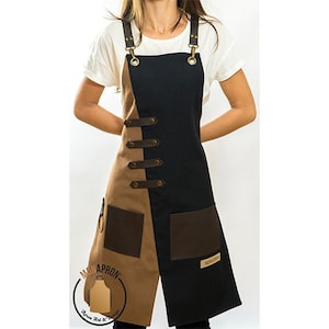 Free Monogram Heavy Duty apron for women Barista Apron gift for her Barber Apron Crossback Apron Adjustable Faux Leather Straps
