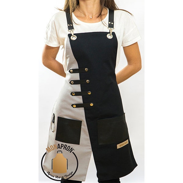 Free Monogram Heavy Duty apron for women Barista Apron bbq Apron Barber Apron Crossback Apron Adjustable Faux Leather Straps