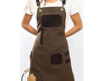 Custom Logo Tattoo Artist Apron | Personalised Studio Gear | Men, Women | Brown Barber Apron