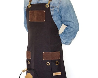 Free Personalized apron gift for Men Barista Apron bbq Apron Barber Apron Wood carving apron bib apron Cotton Apron Faux Leather Straps