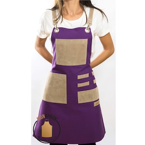 Free Monogram For Women Apron Gift for Her Barista Apron Kitchen Apron Gift For Teacher Hairdresser Apron Cotton Apron Faux Leather Straps