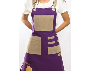 Custom Apron Women Men Waterproof Cotton Kitchen Barista Hairstylist Professional Unisex Purple S-XL