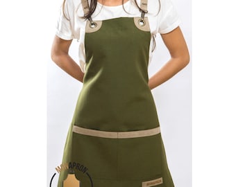 Custom Apron Gift for New Business Owner | Personalised Professional Workwear | Unisex | Green Canvas Apron