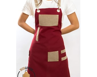 Personalized Women's Apron: Water Repellent Cotton with Faux Leather Straps