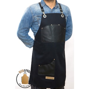 Free Personalized Heavy Duty Apron Bleach Resistant Apron For men Extra Pocket Barista Kitchen Teacher Hairdresser Faux Leather Straps