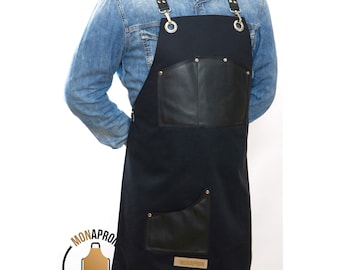 Free Personalized Heavy Duty Apron Bleach Resistant Apron For men Extra Pocket Barista Kitchen Teacher Hairdresser Faux Leather Straps