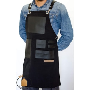 Free Personalized apron gift for Men Barista Apron bbq Apron Barber Apron Wood carving apron bib apron Cotton Apron Faux Leather Straps