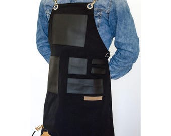 Professional Workshop Apron with Pockets | Custom Logo Studio Workwear | Men Women | Black Artisan Apron
