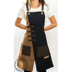 Free Monogram Heavy Duty apron for women Barista Apron gift for her Barber Apron Crossback Apron Adjustable Faux Leather Straps