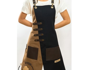 Personalized Apron for Women and Men Canvas Cotton Apron with Pockets Waterproof | Teacher, Stylist, Hairstylist and Chef Black Apron Unisex