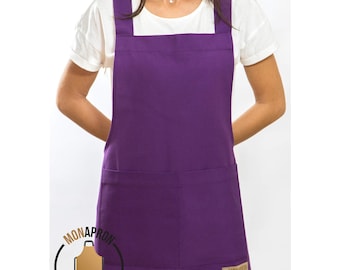 Custom Logo Work Apron Gift | Personalised Professional Uniform for Men Women | Canvas Purple Apron