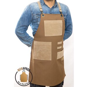 Personalized Cotton Bib Apron Men Women Pockets Waterproof Cotton Restaurant Professional Brown S-XL