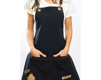 Free Monogram For Women Apron Gift for Her Barista Apron Kitchen Apron Gift For Teacher Hairdresser Apron Cotton Apron Faux Leather Straps