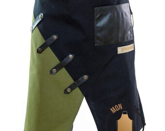 Black & Green Short Apron, Artist Utility Half Apron