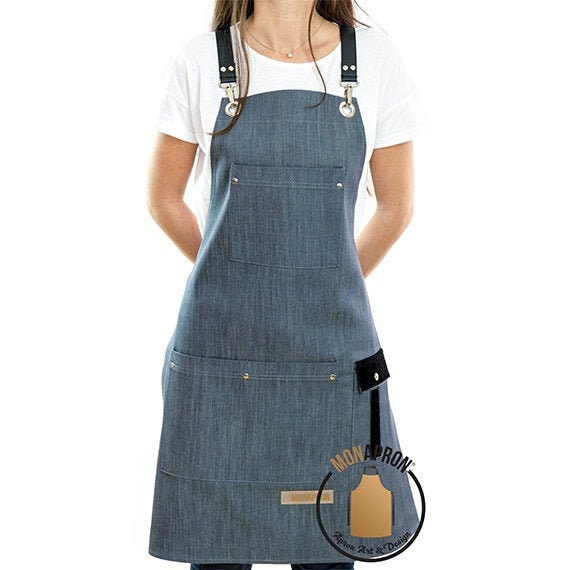 Denim Apron Free Personalized Gift for Women Barista Apron Bbq - Etsy
