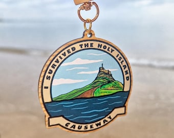 Holy Island Causeway Cherry Wood Keyring | Lindisfarne Gift | Northumberland Souvenir | Coastal Adventure Keyring