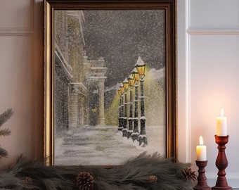Newcastle Theatre Royal Snowy Winter Print: Festive UK Home Decor