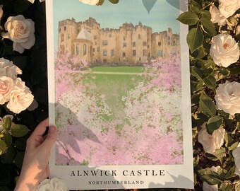 Alnwick Castle Print | Cherry Blossom Wall Art | Northumberland Landscape Artwork | Decor Gift