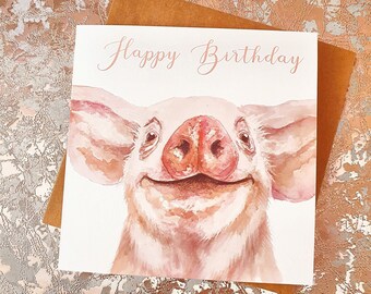 Piggy Greetings Card / Personalised / Blank birthday card / watercolour painting