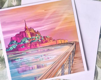 Mont Saint Michel Card: Pastel Normandy France Travel Art