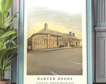 Barter Books, Alnwick Art Print: Watercolour Northumberland Wall Decor
