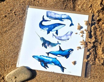 Whale Watercolor Art Greetings Card: Holiday Birthday Wishes