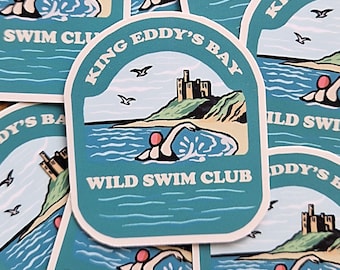 King Eddys Swim Club Sticker: Tynemouth Coastal Art, Waterproof Vinyl Decal