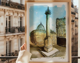 Newcastle Grey's Monument Watercolor Art Print: North East Landmark