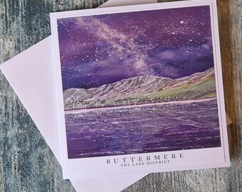 Buttermere Milky Way Greetings Card: Lake District Starry Night
