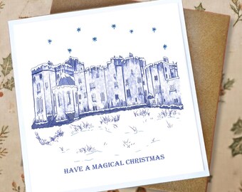 Alnwick Castle Christmas Card | Blue and White Vintage Porcelain Style