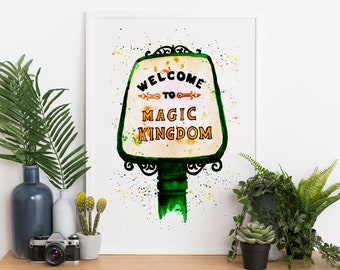 Magic Kingdom sign Watercolour Art Print / Urban Painting / Wall art poster