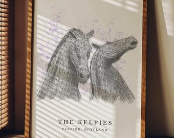 The Kelpies Scotland Print | Scottish Wall Art | Scotland Travel Poster | Gift Decor