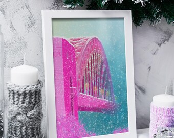 Tyne Bridge Snowy Print: Newcastle Winter Art, Festive Home Decor