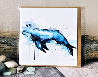 Humpback Whale Watercolor Greetings Card: Holiday or Birthday