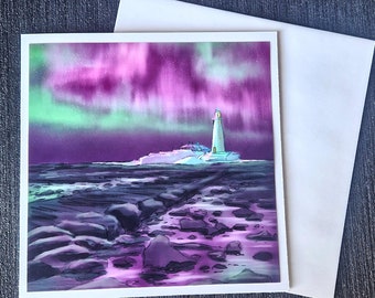St. Mary's Lighthouse Card: Northern Lights Art, Whitley Bay
