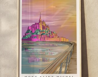 Mont Saint Michel Art Print: Normandy Travel Poster, French Landmark