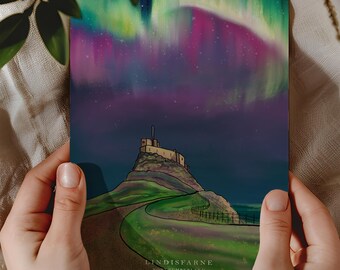 Lindisfarne Castle Aurora Borealis Art Print: Holy Island Scenic View