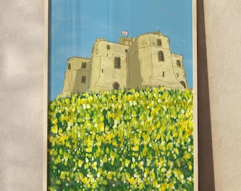 Warkworth Castle Art Print: Northumberland Spring Dandelion Landscape