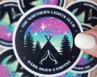 Northern Lights Club Sticker: Waterproof Vinyl Camping Badge