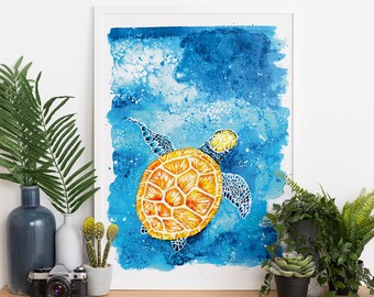 Turtle Watercolour Art Print / Animal Painting / Wall art poster / Home decor