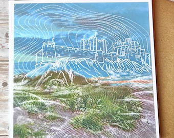 Bamburgh Castle Greeting Card | Topography Print | Unique Architectural & Nature Art | Northumberland Castle
