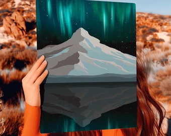 Northern Lights Mountain Art Print: Modern Aurora Borealis Decor