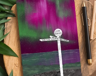 John O’Groats Signpost Art Print: Scotland Aurora Borealis, UK Road Trip Gift
