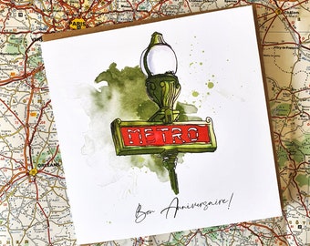 Paris Birthday card / Greetings cards / Metropolitain French scene