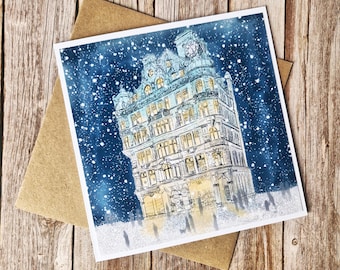 Newcastle Christmas Card – Snowy Waterstones Bookshop, Geordie Festive Scene